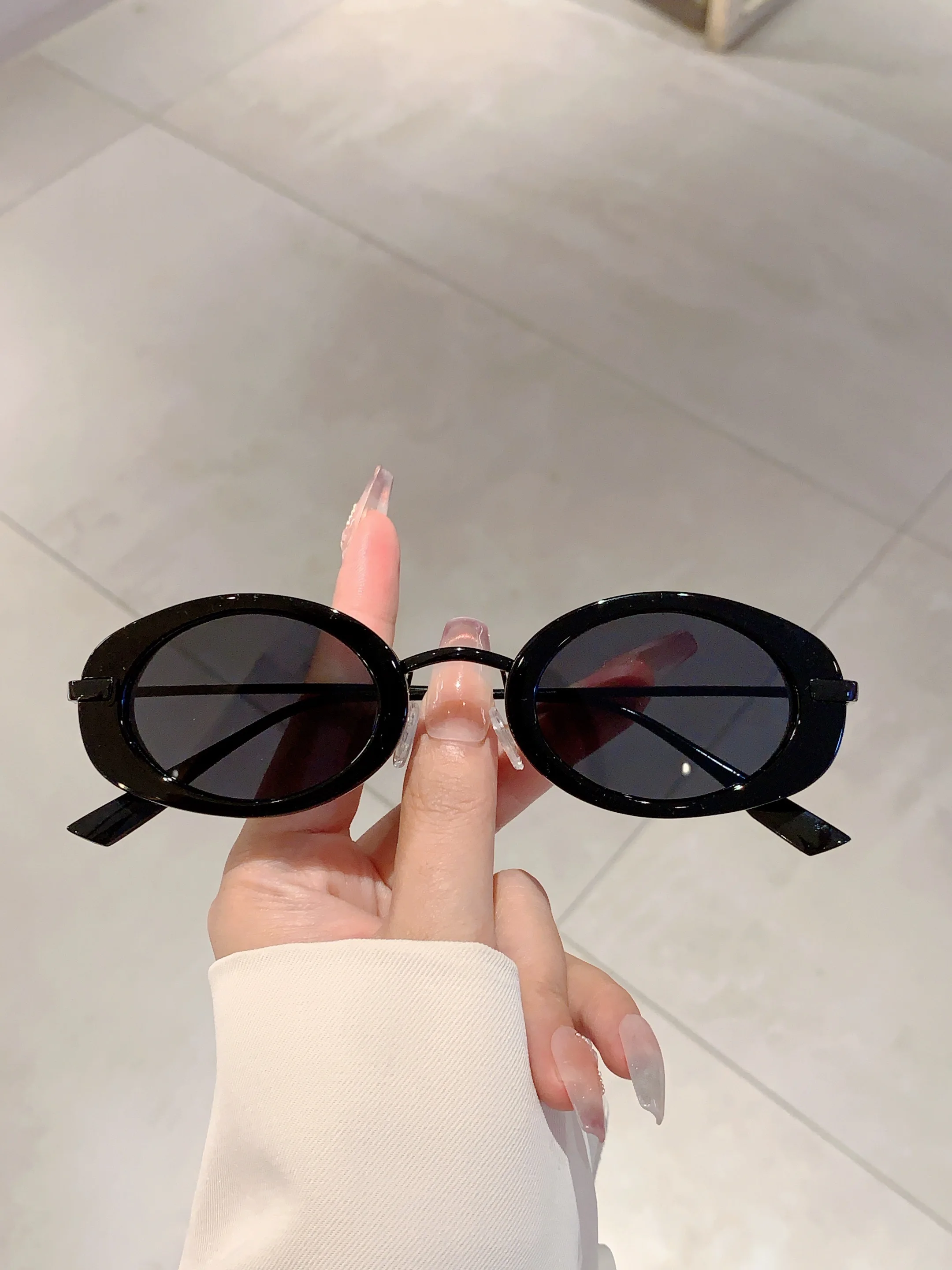 KAMMPT Vintage Oval Sunglasses Women 2024 New in Fashion Retro Black Sun Glasses Ins Stylish Trendy Luxury Brand Design Shades