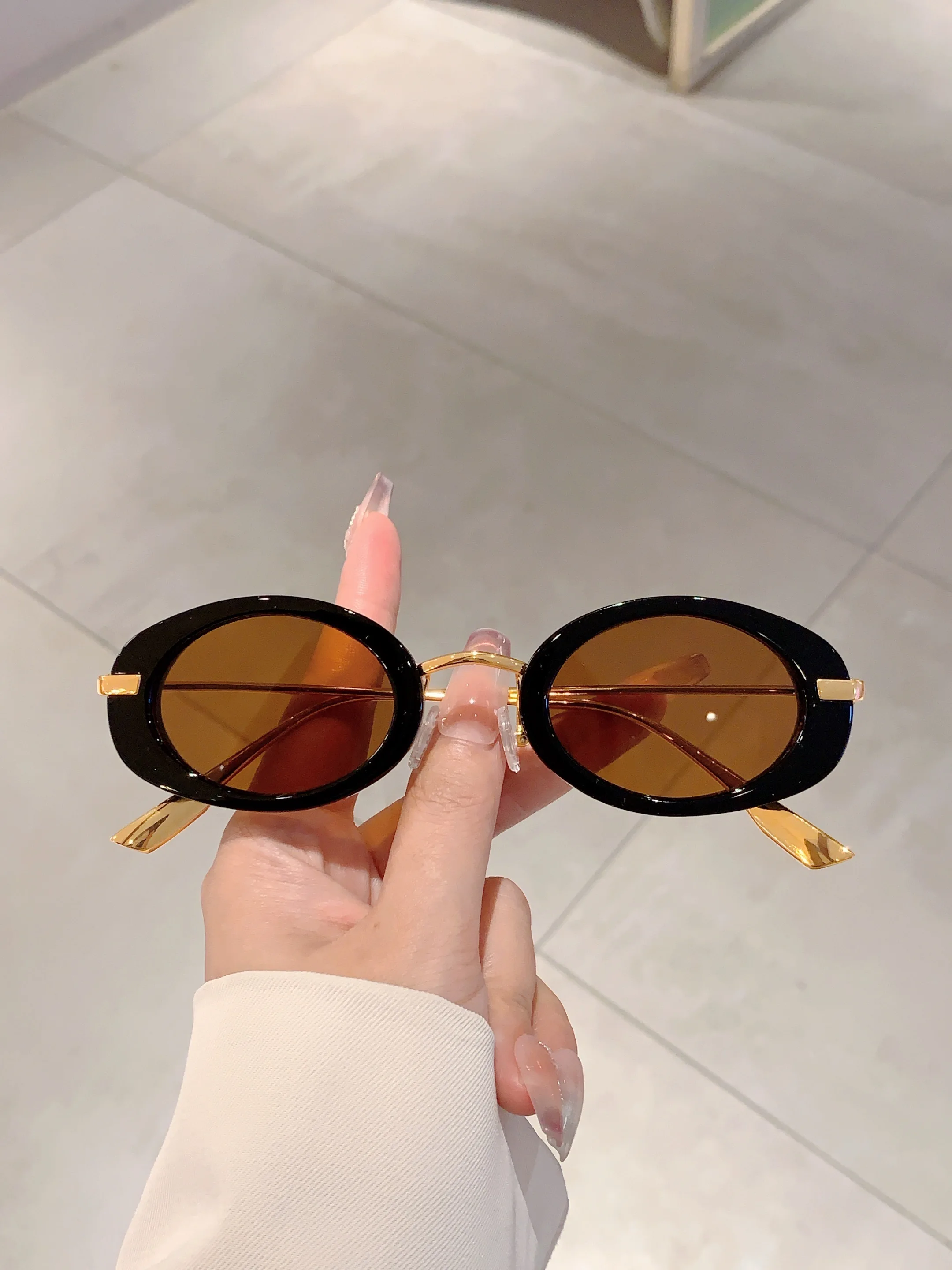 KAMMPT Vintage Oval Sunglasses Women 2024 New in Fashion Retro Black Sun Glasses Ins Stylish Trendy Luxury Brand Design Shades