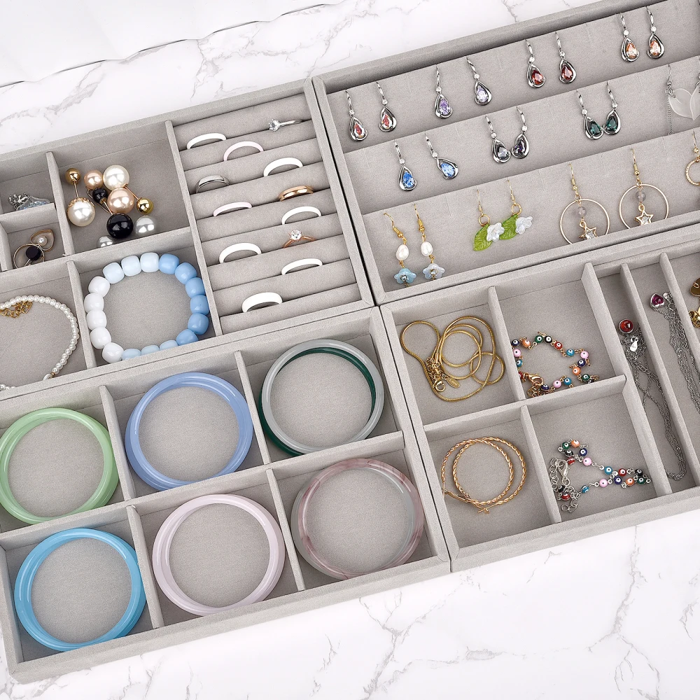 Soft Velvet Stackable Jewelry Tray Case Jewelry Display Storage Showcase Portable Ring Earring Necklace Organizer Jewelry Holder