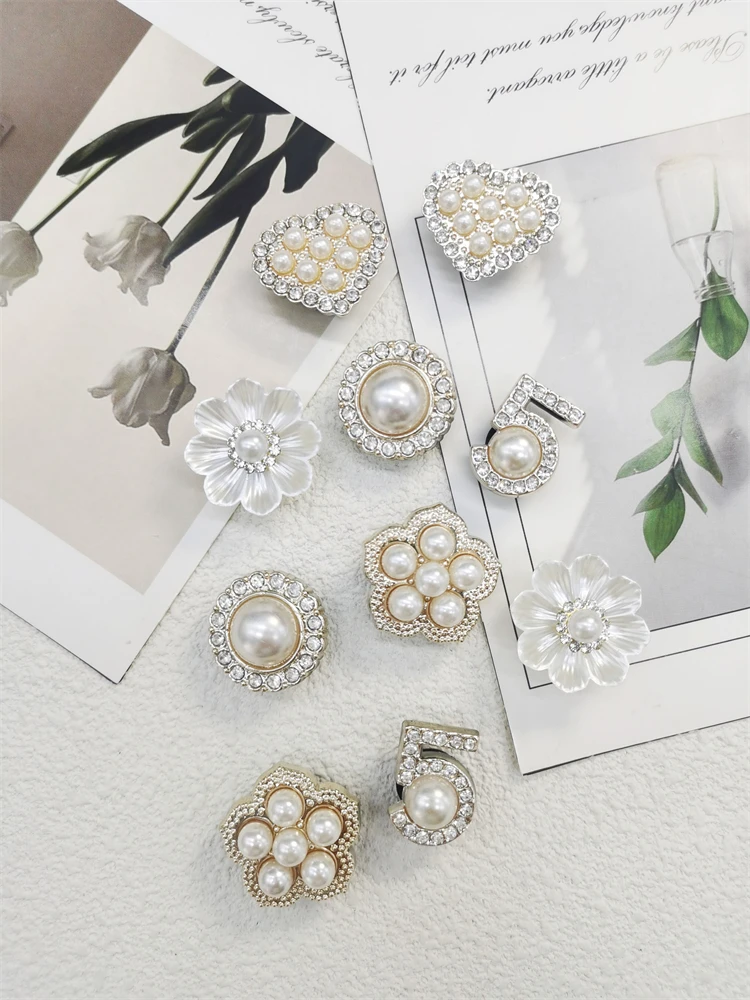 10PCS Shoe Charms ABS Accessories Decorations Clog New Luxury Rhinestone Pearl Beads Diy Buckle Shoes Ornaments For Party Gift