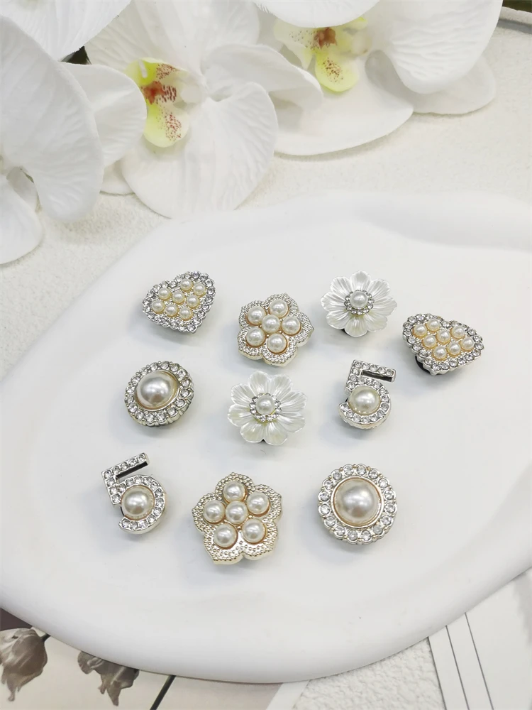 10PCS Shoe Charms ABS Accessories Decorations Clog New Luxury Rhinestone Pearl Beads Diy Buckle Shoes Ornaments For Party Gift