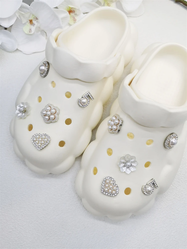 10PCS Shoe Charms ABS Accessories Decorations Clog New Luxury Rhinestone Pearl Beads Diy Buckle Shoes Ornaments For Party Gift