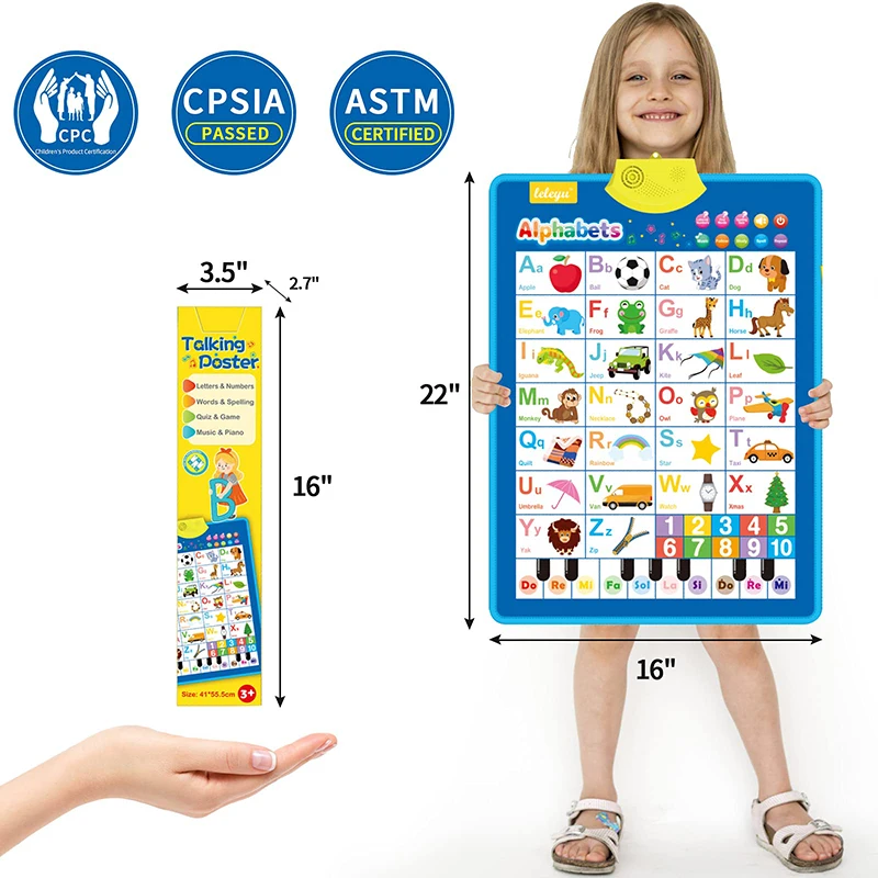 Electronic English Alphabet Wall Chart Talking ABC Letters 123s Music Poster Educational Learning Toy for Toddler Kids Gifts