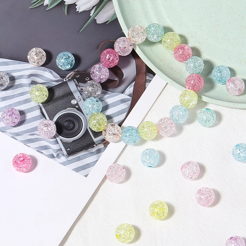 50-100pcs/Lot 6 8 10 12mm Round Crackle Beads Loose Spacer Acrylic Beads For Jewelry Making Charm Beads DIY Bracelet Necklace