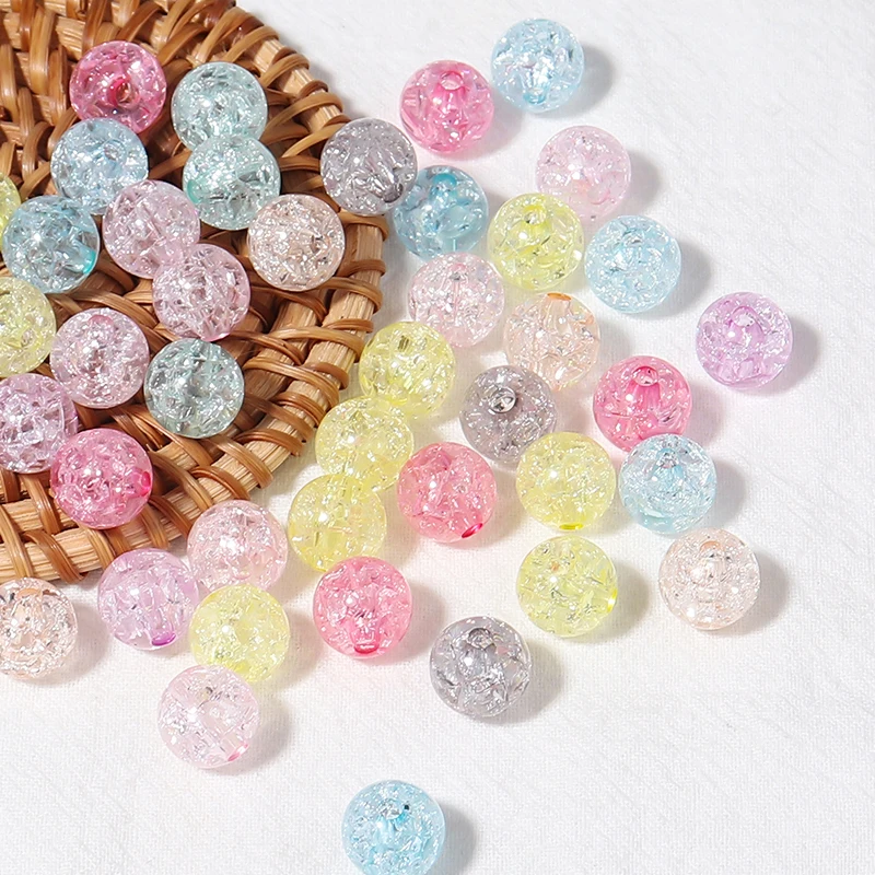 50-100pcs/Lot 6 8 10 12mm Round Crackle Beads Loose Spacer Acrylic Beads For Jewelry Making Charm Beads DIY Bracelet Necklace