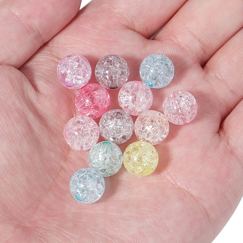 50-100pcs/Lot 6 8 10 12mm Round Crackle Beads Loose Spacer Acrylic Beads For Jewelry Making Charm Beads DIY Bracelet Necklace