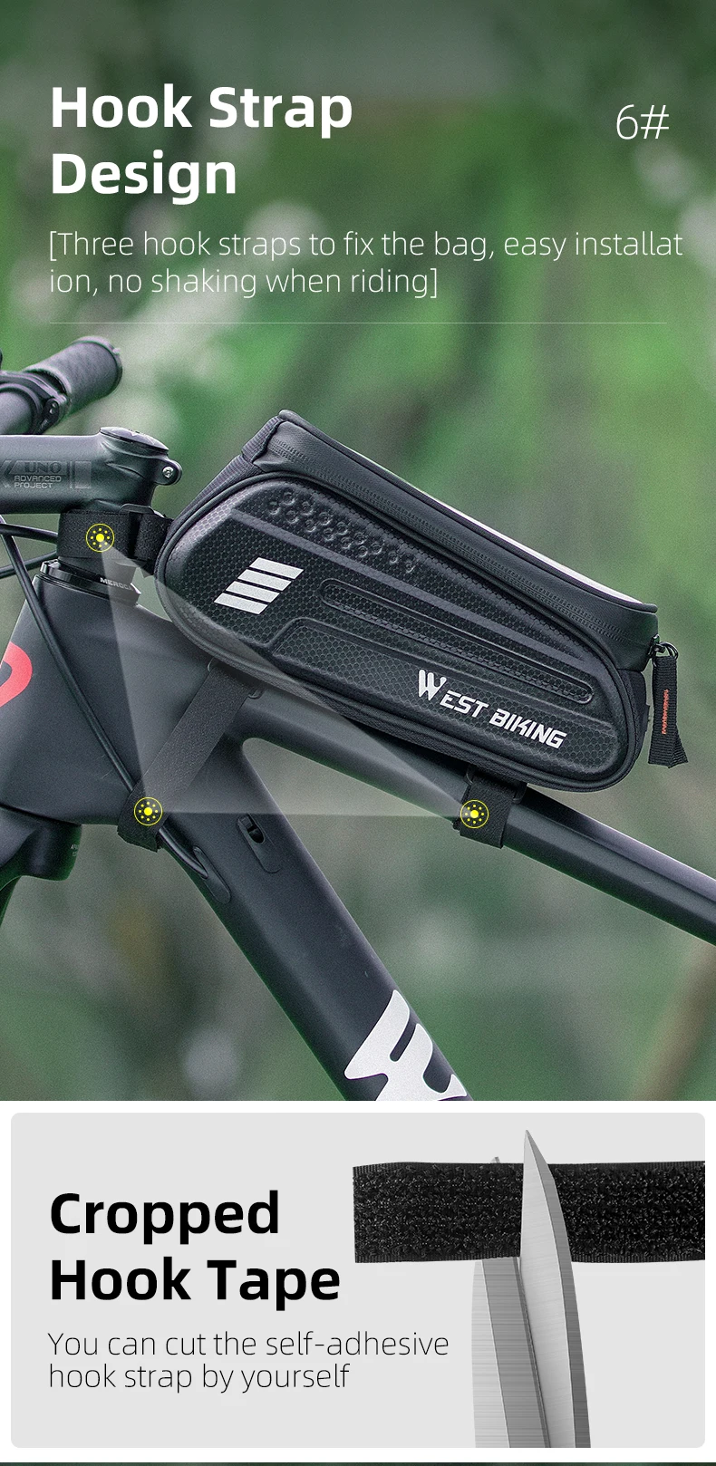 WEST BIKING Bicycle Bag 7.0 Inch Phone Bag Waterproof Front Frame Cycling Bag Sensitive Touch Screen MTB Road Bike Bag
