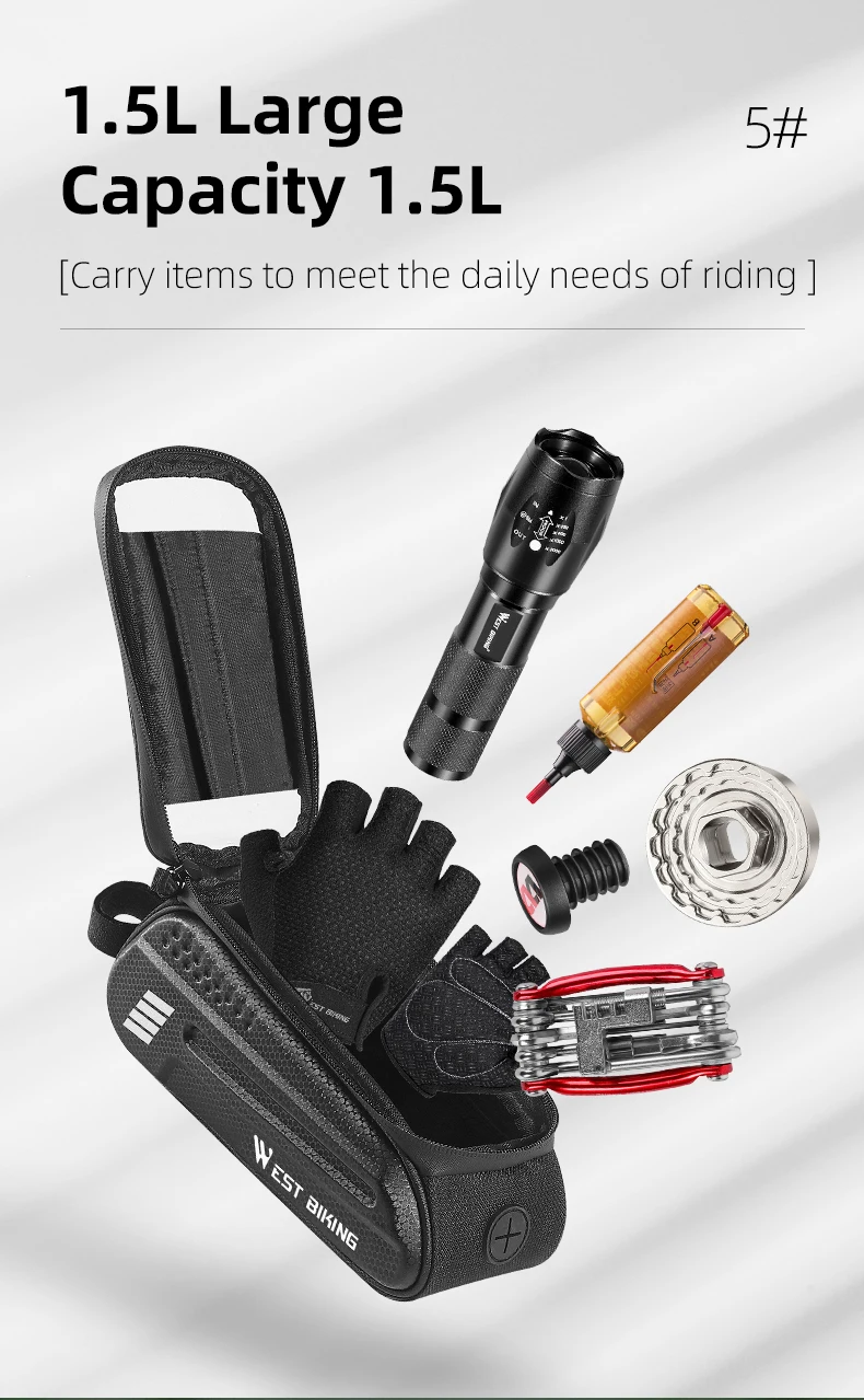 WEST BIKING Bicycle Bag 7.0 Inch Phone Bag Waterproof Front Frame Cycling Bag Sensitive Touch Screen MTB Road Bike Bag