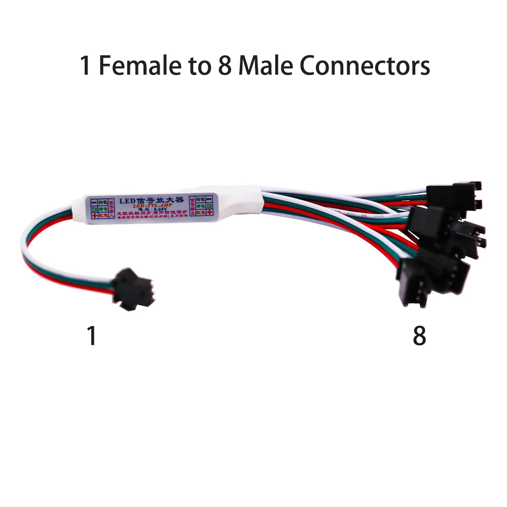 Mini TTL Signal LED Amplifier Repeater for WS2811 WS2812B SK6812 3Pin Addressable RGBIC LED Strip String Module 1 TO 4/8 DC5-24V