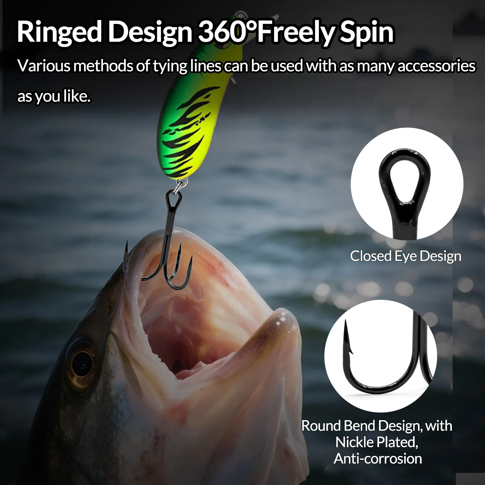 9KM Fishing Treble Hooks High Carbon Steel Brabed Triple Hook Fishing Hooks on Hard Lures Saltwater Fishing Accessories