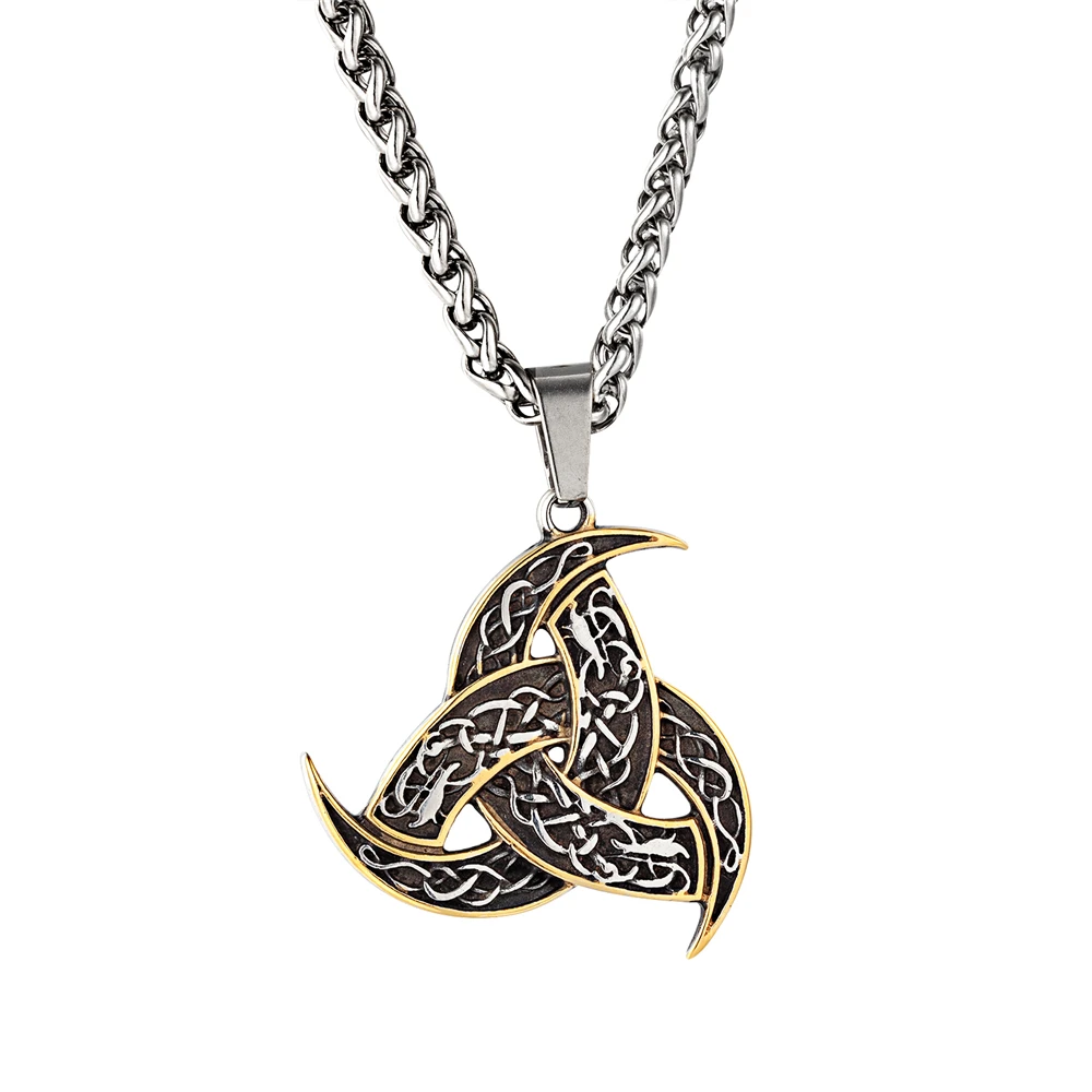 Men Celtics Knot Trinity Pendant Necklace Stainless Steel Norse Runes Slavic Icelandic Jewelry Vikings Amulet Vintage Male Gifts