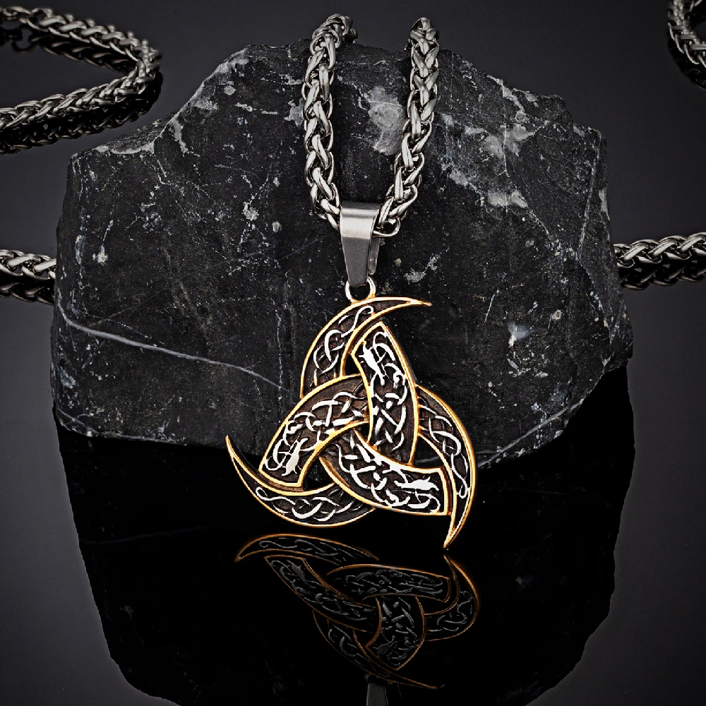 Men Celtics Knot Trinity Pendant Necklace Stainless Steel Norse Runes Slavic Icelandic Jewelry Vikings Amulet Vintage Male Gifts