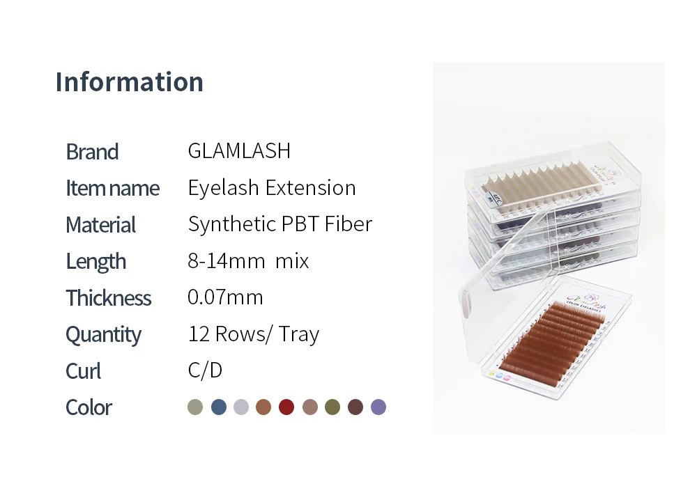 GLAMLASH Colored Lashes Lake Blue/Lavender/Cinnamon/Dark Green/Matcha Grey Individual Natural False Colorful Eyelash Extension
