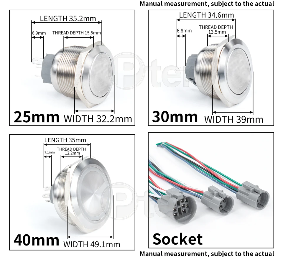 12/16/19/22/25/30/40mm Waterproof Metal Push Button Switch NO LED Light Momentary Latching Car Engine Power Switch 1NO1NC