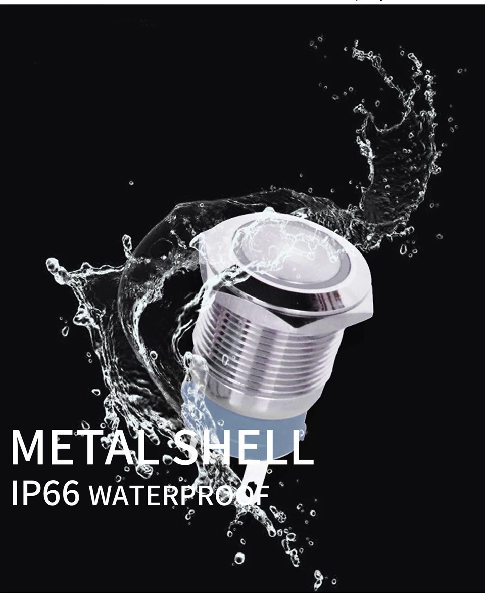 12/16/19/22/25/30/40mm Waterproof Metal Push Button Switch NO LED Light Momentary Latching Car Engine Power Switch 1NO1NC