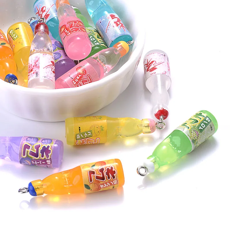 10Pcs Plastic Pop Cola Soda Drinks Beverages Charms Juice Alcohol Lemonade Bottle Resin Pendants for Jewelry Making Mini Crafts