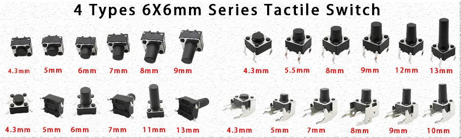 20/50/100 Pcs Micro Tactile Switch Momentary Tact DIP Switch 2 Pin 6 X 6 mm Micro Touch Push Button Switch High 5 mm 6 mm 7 mm 8