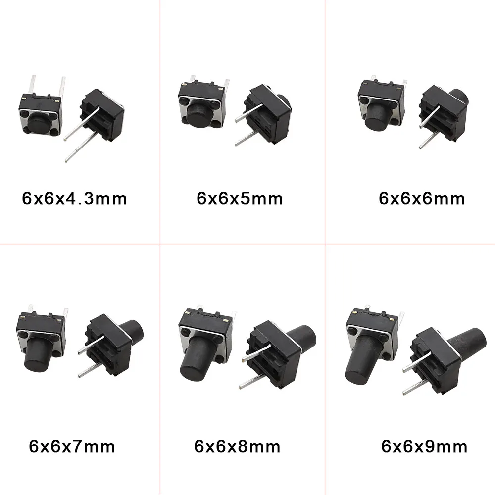 20/50/100 Pcs Micro Tactile Switch Momentary Tact DIP Switch 2 Pin 6 X 6 mm Micro Touch Push Button Switch High 5 mm 6 mm 7 mm 8