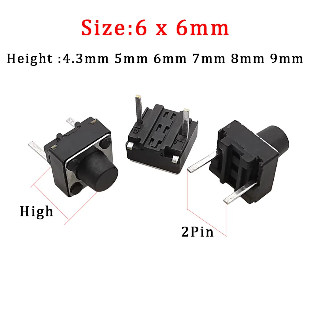 20/50/100 Pcs Micro Tactile Switch Momentary Tact DIP Switch 2 Pin 6 X 6 mm Micro Touch Push Button Switch High 5 mm 6 mm 7 mm 8