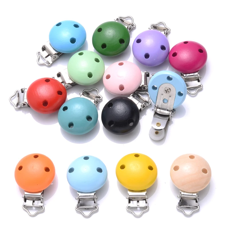 10Pcs 14Color Wooden Baby Pacifier Holder Clip 30mm Round Dummy Nipple Clasps for DIY Pacifier Clips Chain Teether Accessories