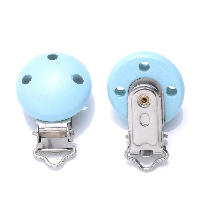 10Pcs 14Color Wooden Baby Pacifier Holder Clip 30mm Round Dummy Nipple Clasps for DIY Pacifier Clips Chain Teether Accessories