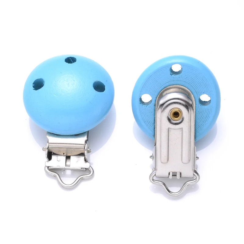 10Pcs 14Color Wooden Baby Pacifier Holder Clip 30mm Round Dummy Nipple Clasps for DIY Pacifier Clips Chain Teether Accessories