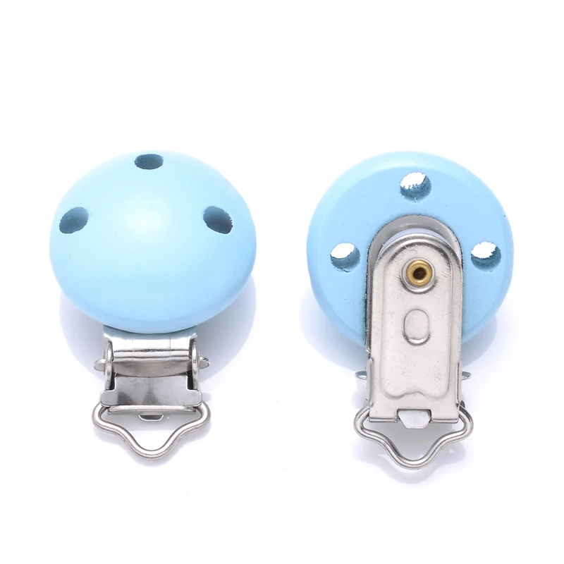 10Pcs 14Color Wooden Baby Pacifier Holder Clip 30mm Round Dummy Nipple Clasps for DIY Pacifier Clips Chain Teether Accessories