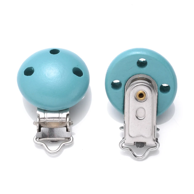 10Pcs 14Color Wooden Baby Pacifier Holder Clip 30mm Round Dummy Nipple Clasps for DIY Pacifier Clips Chain Teether Accessories