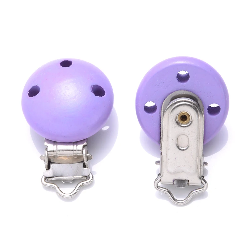 10Pcs 14Color Wooden Baby Pacifier Holder Clip 30mm Round Dummy Nipple Clasps for DIY Pacifier Clips Chain Teether Accessories