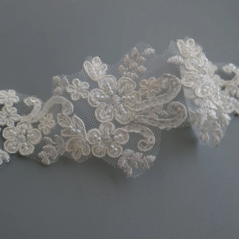 1 Yard Embroidery Lace Fabric Trim Appliques For Wedding Dresses Bags Curtain Accessories Rhinestone DIY Sewing Repair