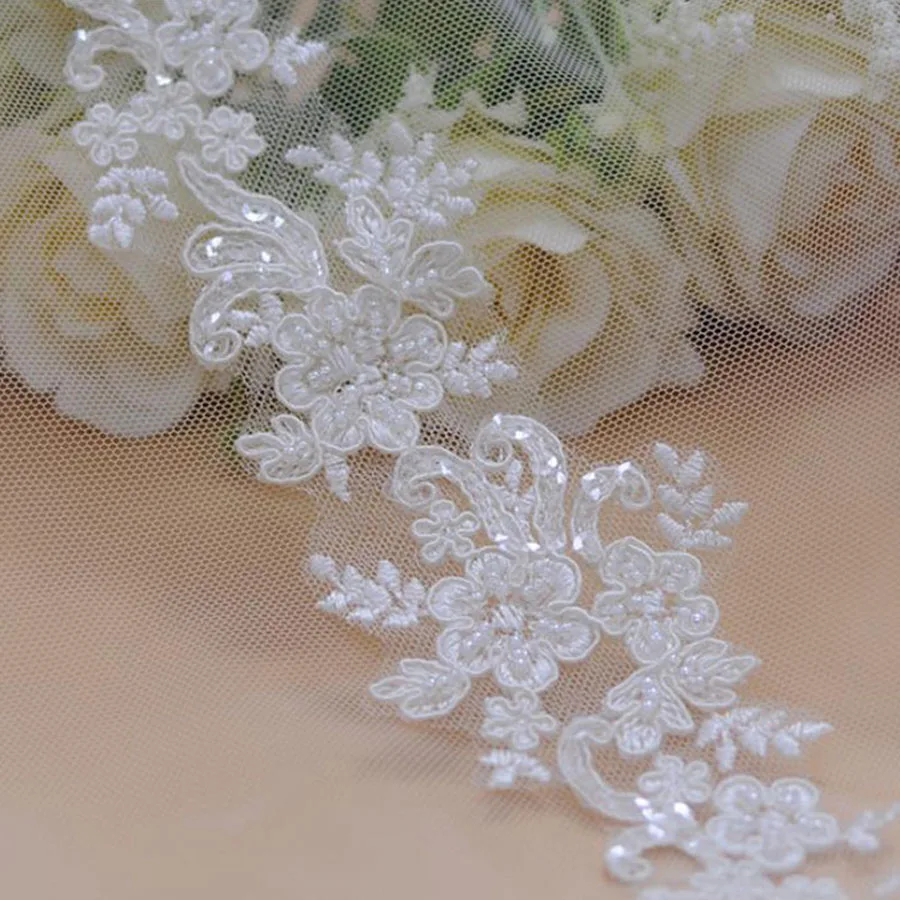 1 Yard Embroidery Lace Fabric Trim Appliques For Wedding Dresses Bags Curtain Accessories Rhinestone DIY Sewing Repair
