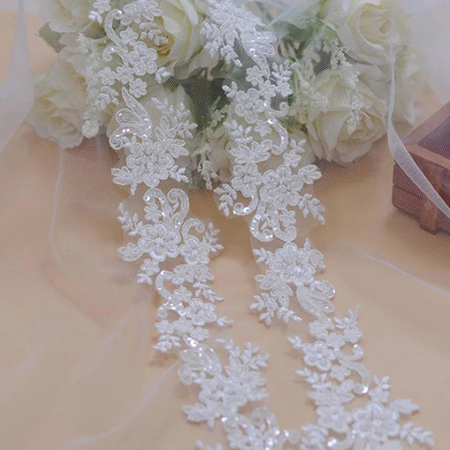 1 Yard Embroidery Lace Fabric Trim Appliques For Wedding Dresses Bags Curtain Accessories Rhinestone DIY Sewing Repair