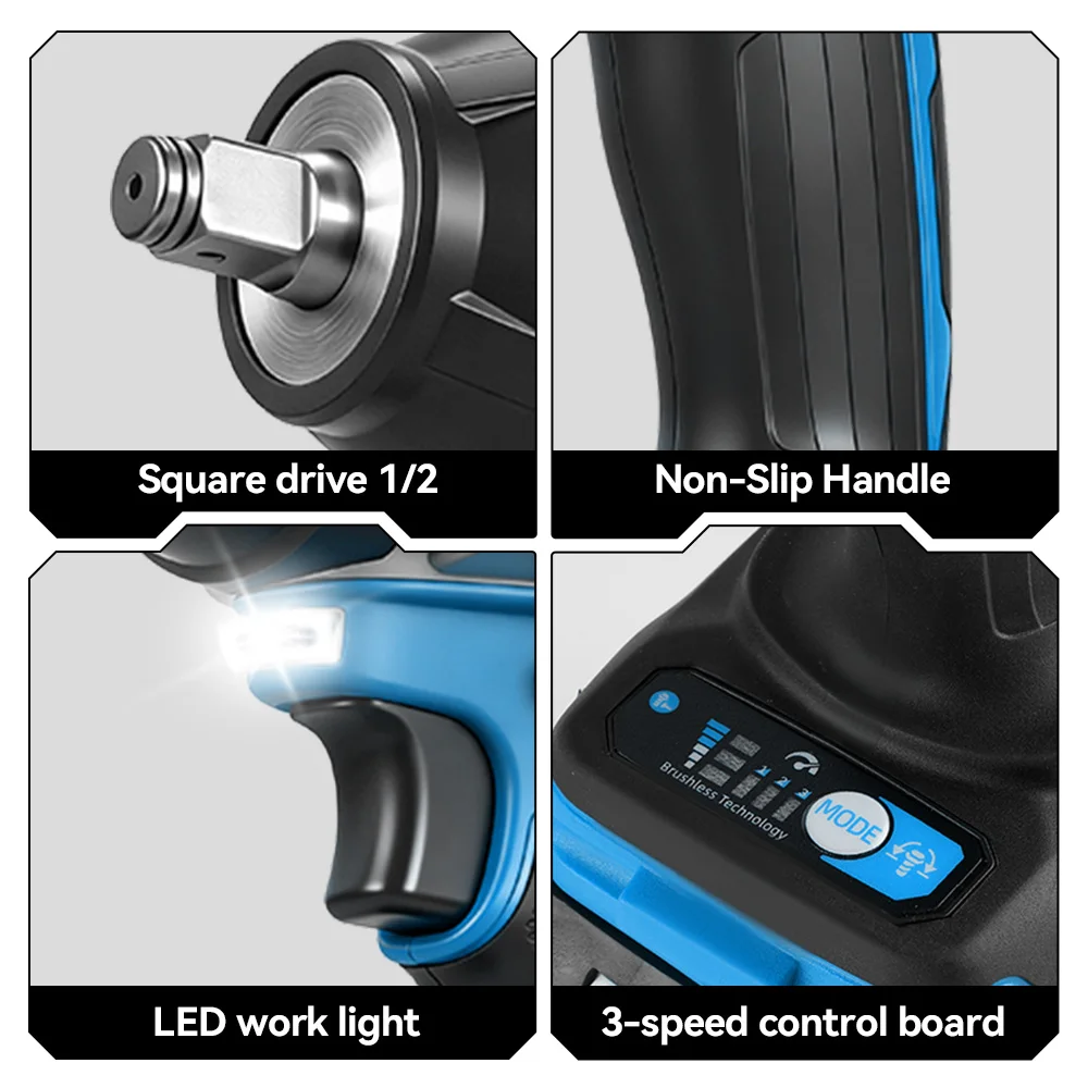 ONEVAN 1800N.M Brushless Electric Impact Wrench 1/2'' Screwdriver Cordless Torque Wrench Power Tool For Makita 18V Battery Pin