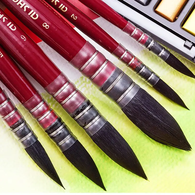 1pc Professional Round Mop French Style Watercolor Paint Brush Nylon Painting Brush for Acrylic Water Color Gouache Oil Painting