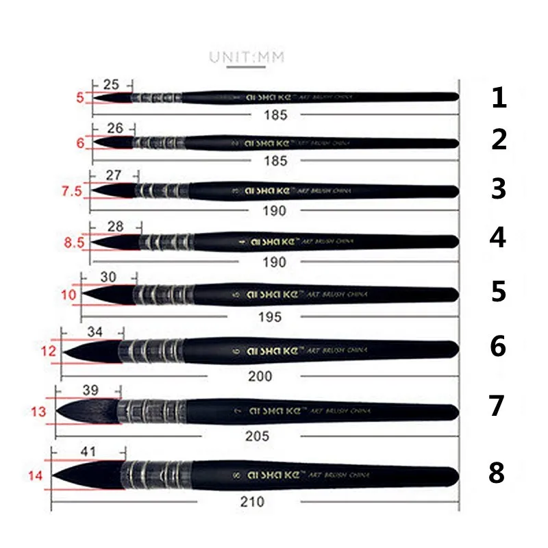 1pc Professional Round Mop French Style Watercolor Paint Brush Nylon Painting Brush for Acrylic Water Color Gouache Oil Painting