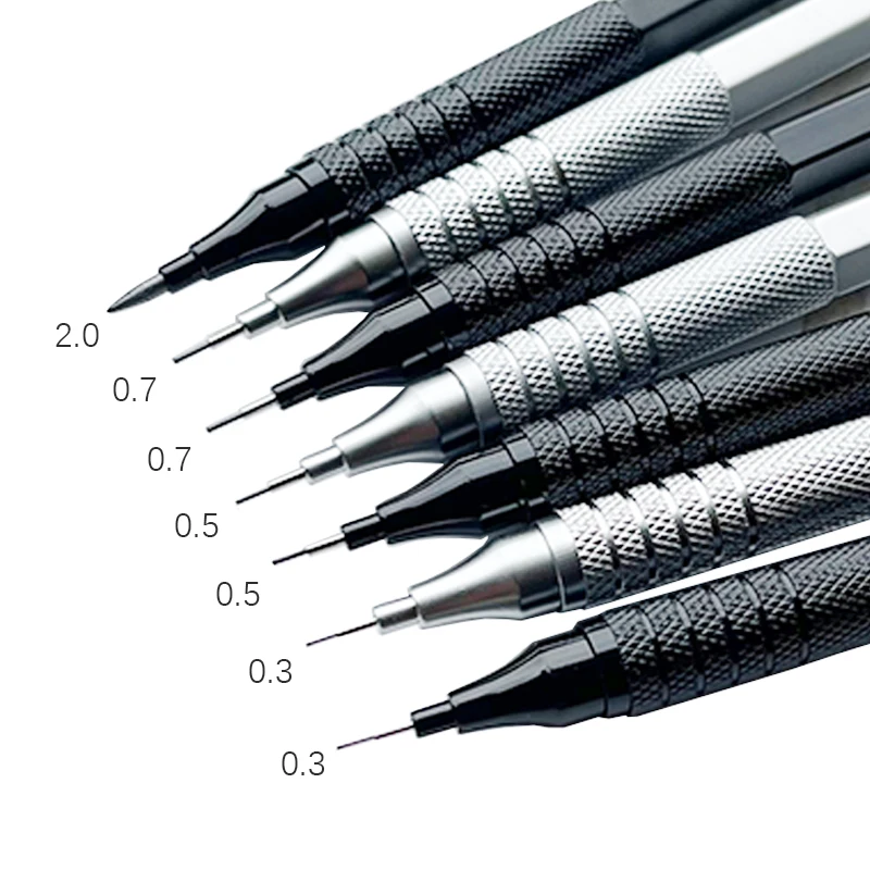 High Quality Metal Mechanical Pencils Set with Lead Refills Drafting Automatic Pencil 0.3, 0.5, 0.7, 2.0mm for Art Supply
