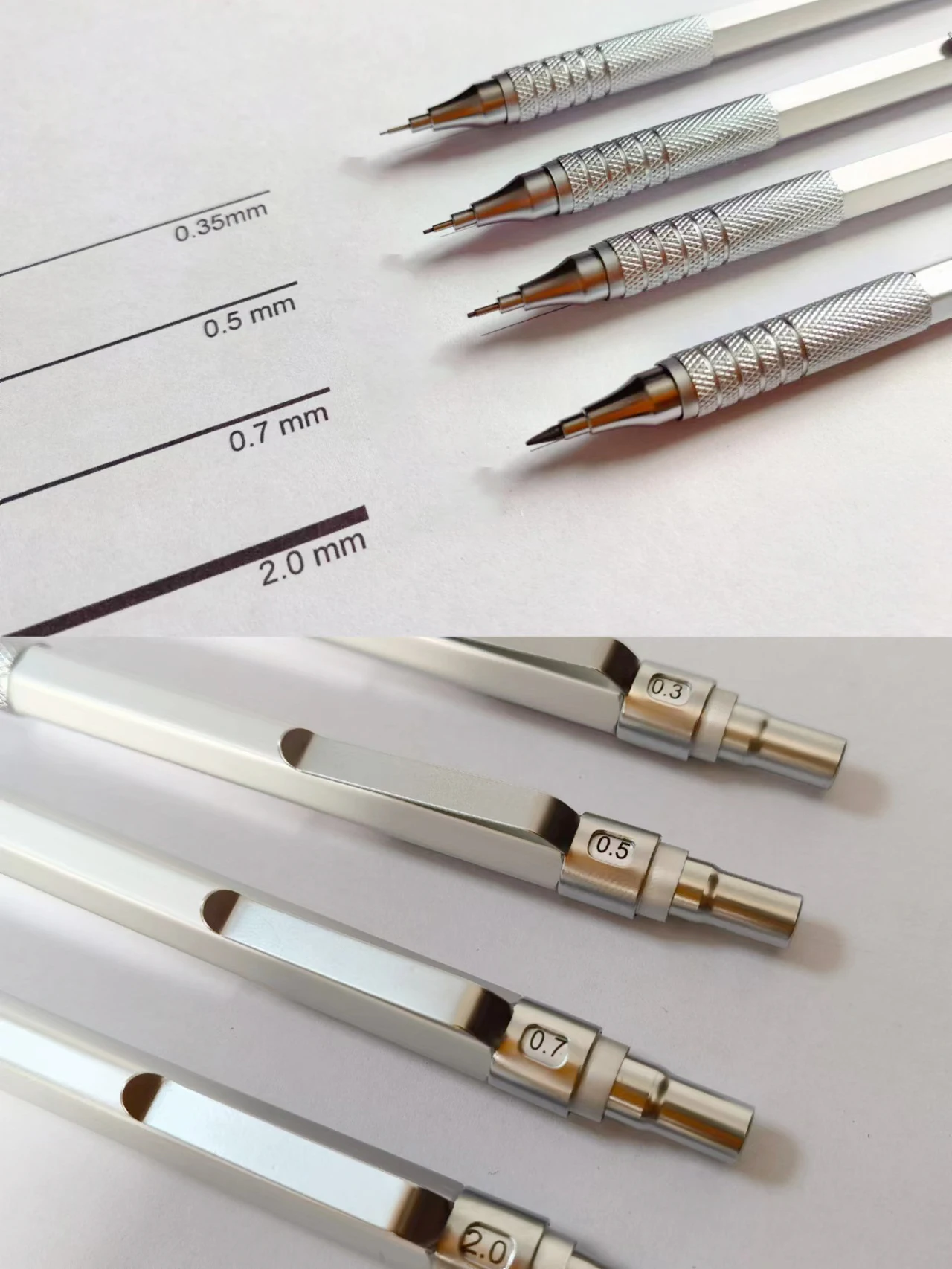 High Quality Metal Mechanical Pencils Set with Lead Refills Drafting Automatic Pencil 0.3, 0.5, 0.7, 2.0mm for Art Supply