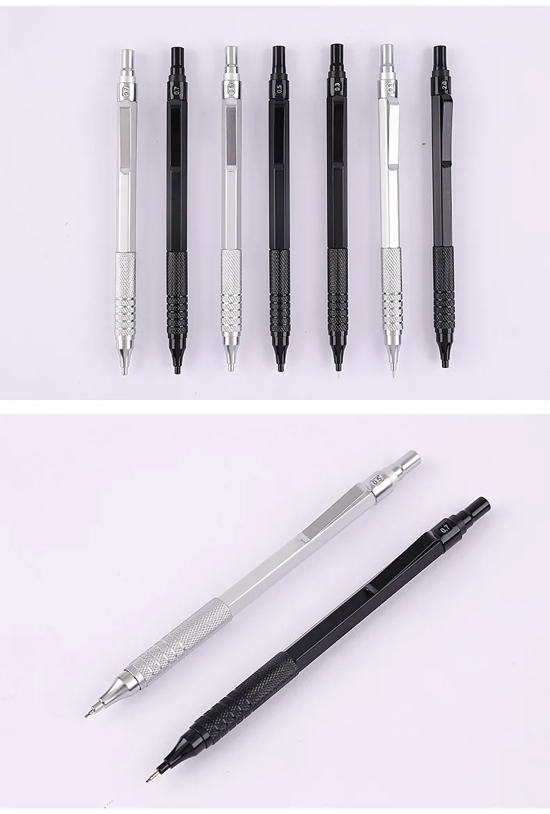 High Quality Metal Mechanical Pencils Set with Lead Refills Drafting Automatic Pencil 0.3, 0.5, 0.7, 2.0mm for Art Supply