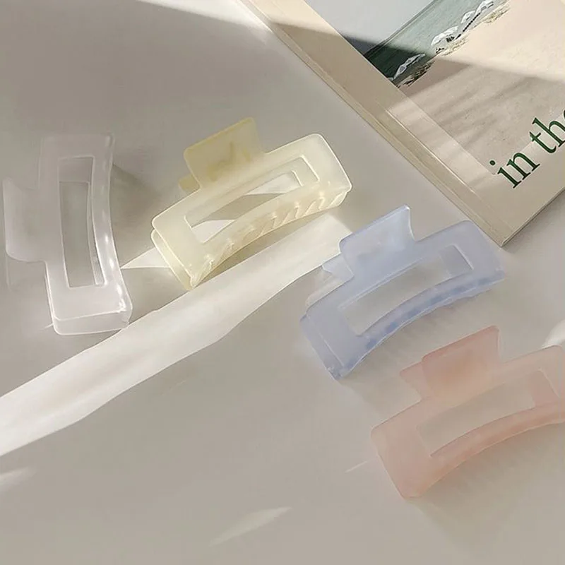 New Women Elegant Transparent Frosted Rectangle Hair Claws Lady Sweet Hair Decorate Toothed Hair Clips Fashion Hair Accessories