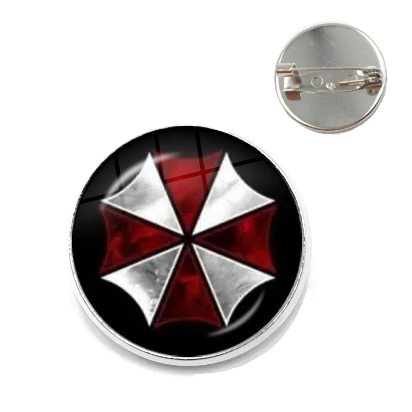 Classic Fashion Umbrella Security Theme Glass Cabochon Metal Brooch Badge For Bag Clothes Decoration Pins Jewelry Accessories