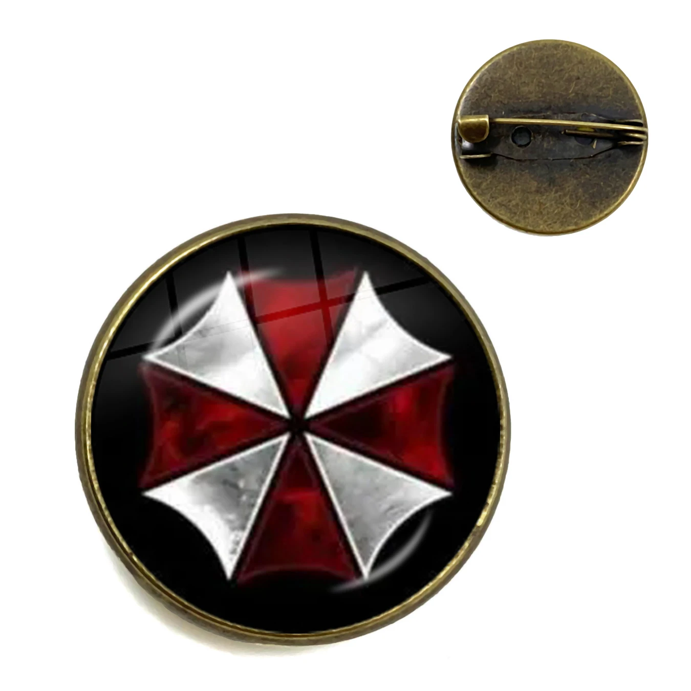 Classic Fashion Umbrella Security Theme Glass Cabochon Metal Brooch Badge For Bag Clothes Decoration Pins Jewelry Accessories