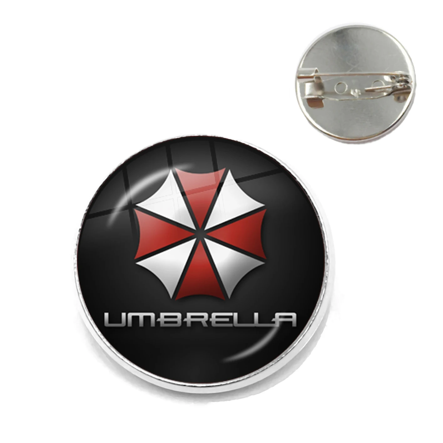 Classic Fashion Umbrella Security Theme Glass Cabochon Metal Brooch Badge For Bag Clothes Decoration Pins Jewelry Accessories