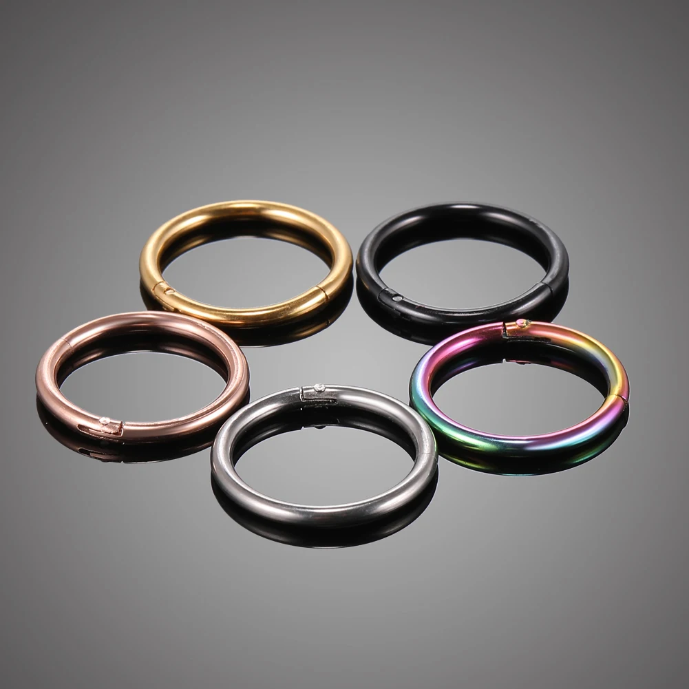 1PC 12G-20G Septum Piercing Surgical Steel Clicker Hinged Segment Ring Goth Nose Hoop Earrings Lip Ear Cartilage Helix Piercings