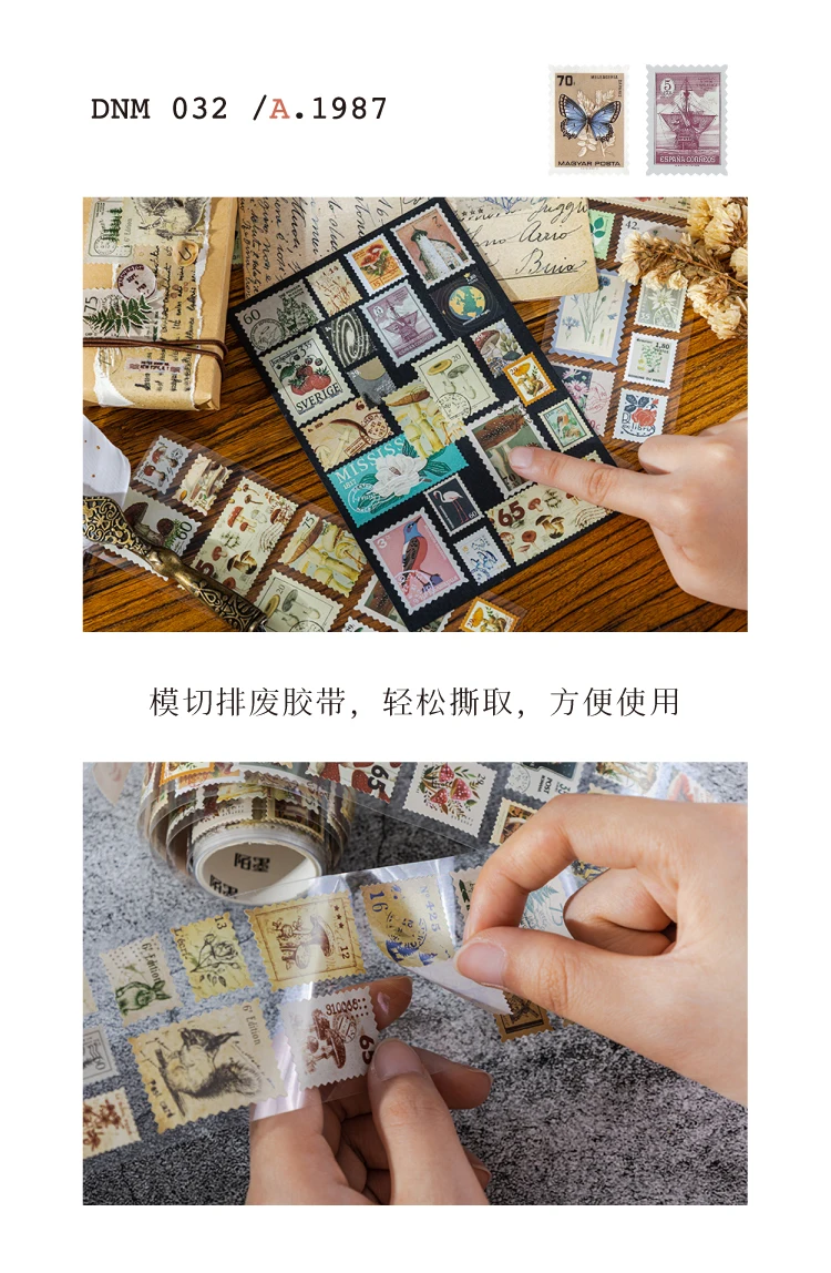 55mmx2m Vintage Stamp Tape Style Stickers 1 roll Decorative collage Diary Album Scrapbooking material Craft Supplies