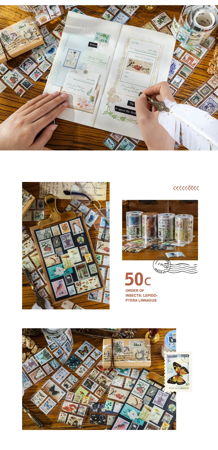 55mmx2m Vintage Stamp Tape Style Stickers 1 roll Decorative collage Diary Album Scrapbooking material Craft Supplies
