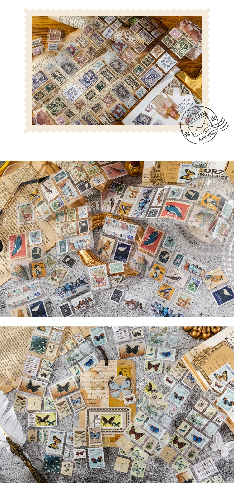 55mmx2m Vintage Stamp Tape Style Stickers 1 roll Decorative collage Diary Album Scrapbooking material Craft Supplies