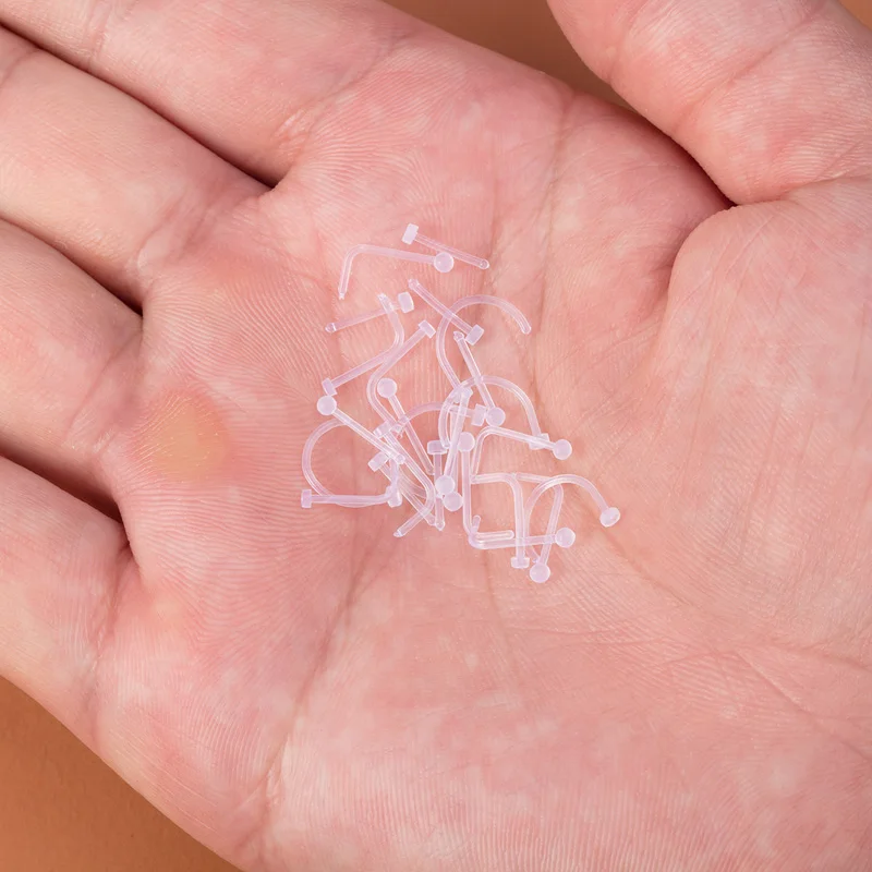 10-100pcs Clear Acrylic Nose Ring Stud Transparent Invisible Straight Nostril Ear Piercing Prevent Allergy Retainer Body Jewelry