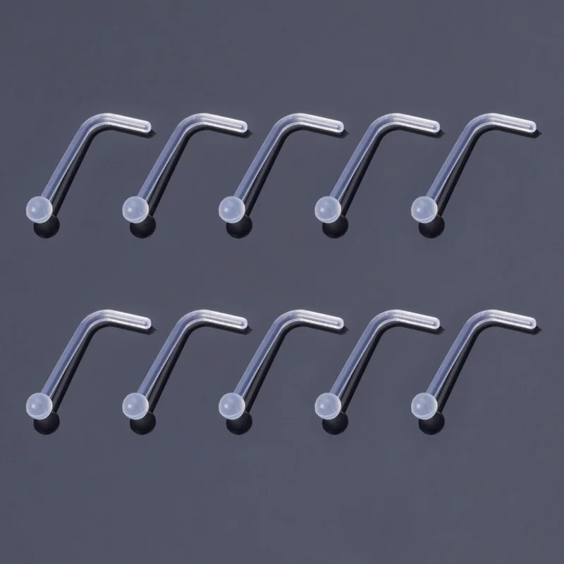 10-100pcs Clear Acrylic Nose Ring Stud Transparent Invisible Straight Nostril Ear Piercing Prevent Allergy Retainer Body Jewelry
