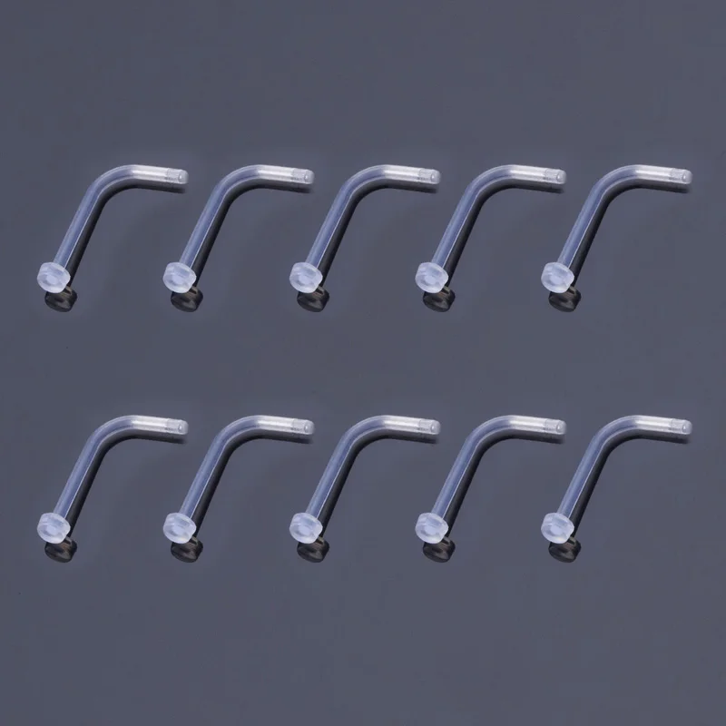 10-100pcs Clear Acrylic Nose Ring Stud Transparent Invisible Straight Nostril Ear Piercing Prevent Allergy Retainer Body Jewelry
