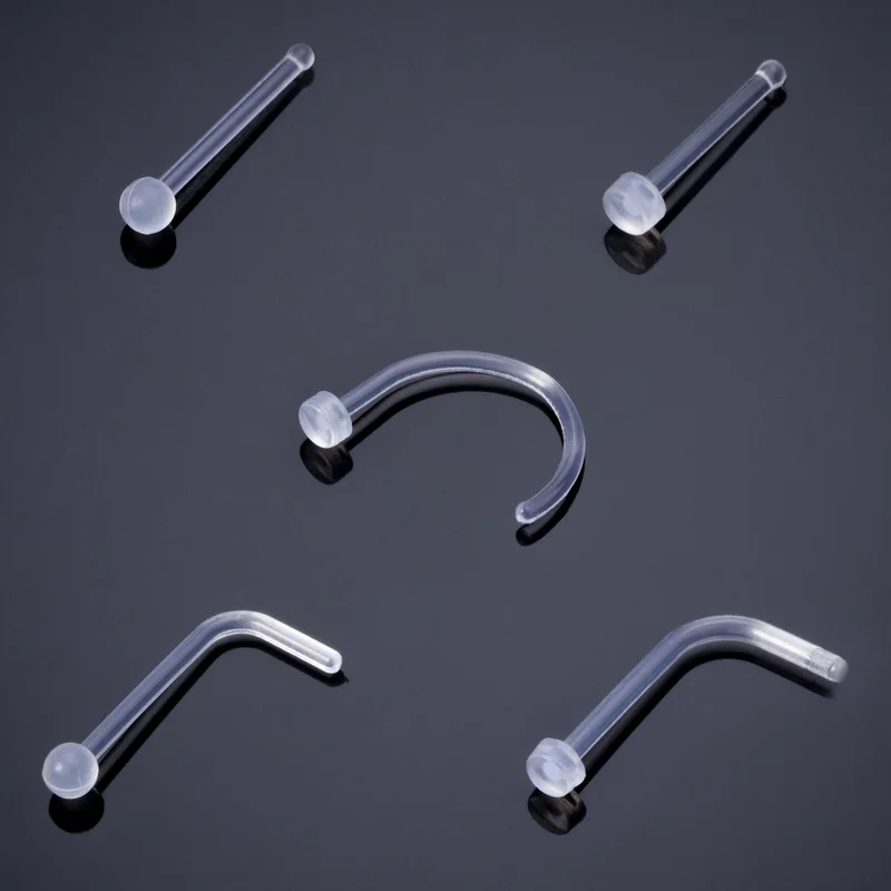 10-100pcs Clear Acrylic Nose Ring Stud Transparent Invisible Straight Nostril Ear Piercing Prevent Allergy Retainer Body Jewelry